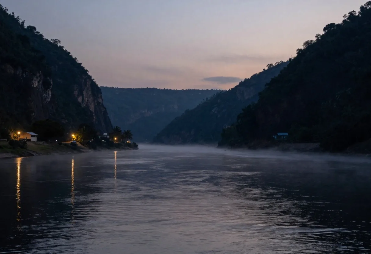 Barrancas del Paraná con luces del puerto