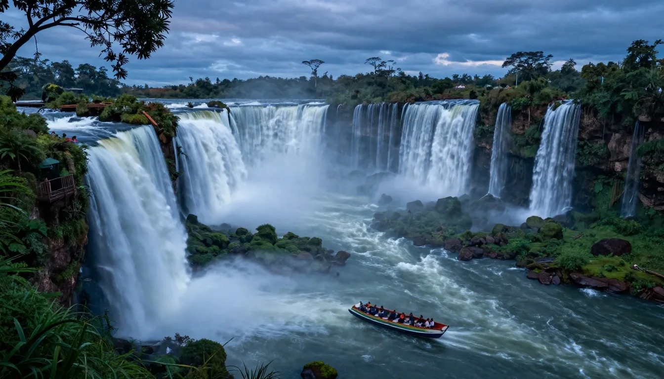 Bruma de las Cataratas del Iguazú al atardecer