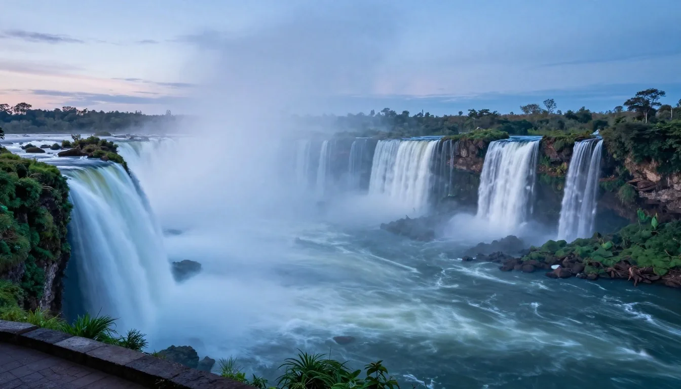 Bruma de las Cataratas del Iguazú al atardecer