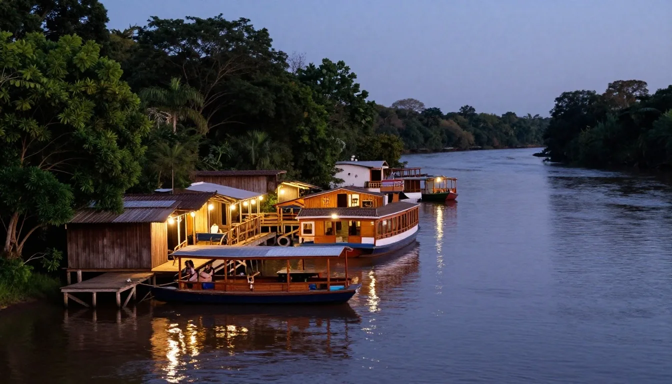 Cubierta de barco sobre el río Paraná al atardecer